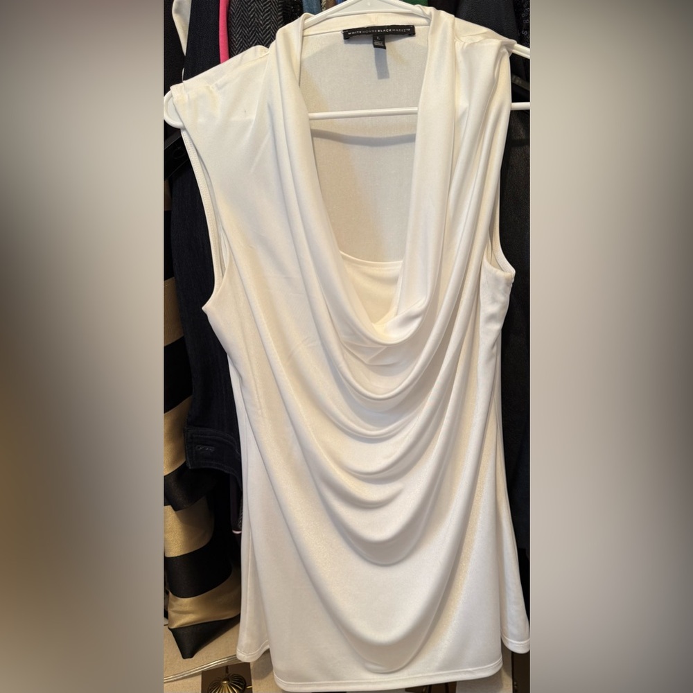 White House Black Market Ivory Drape Cowl Neck Sleeveless Top